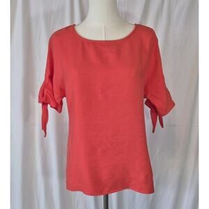 New Frank Lyman Coral Orange Tie Sleeve Button Back Shirt Top US 4